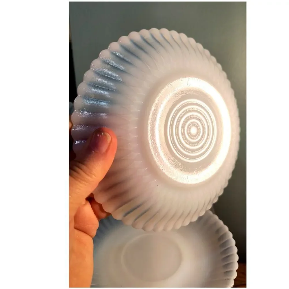 848 Set of 4 Saucers Monax Milk Glass Macbeth Evans Petalware